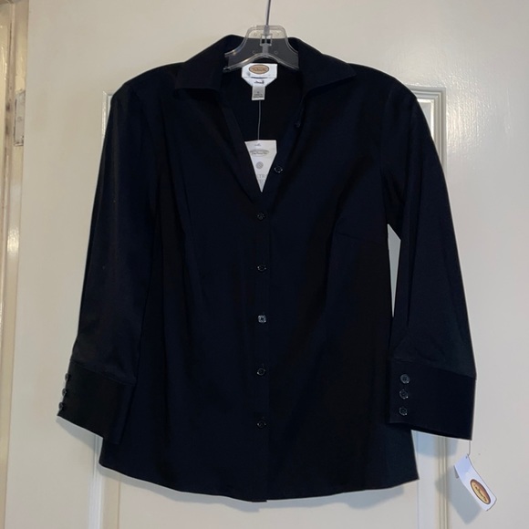 NWT Talbots Black Stretch Button-down Blouse. Size 4. - Picture 1 of 11